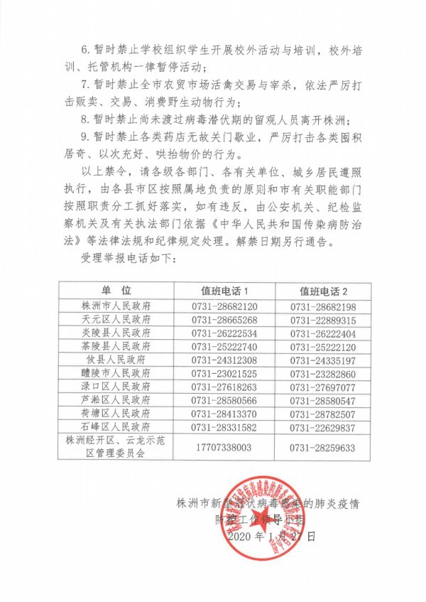 速看！株洲疫情防控工作向导小组发布9条禁令